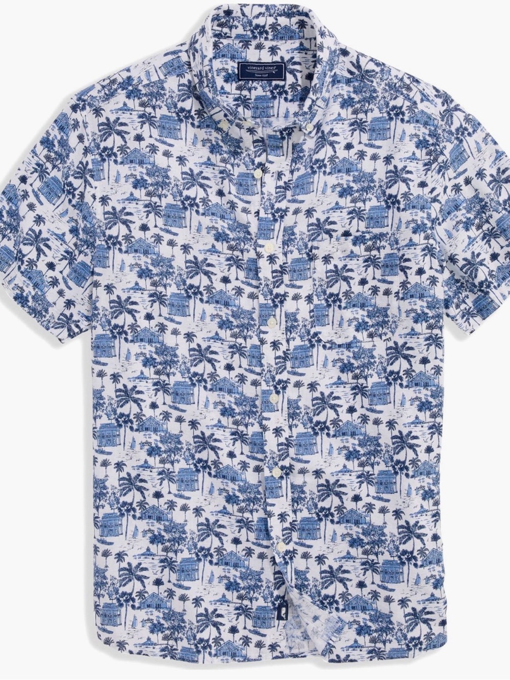 Vineyard Vines Blue & White Palm-Print Button-Down Shirt